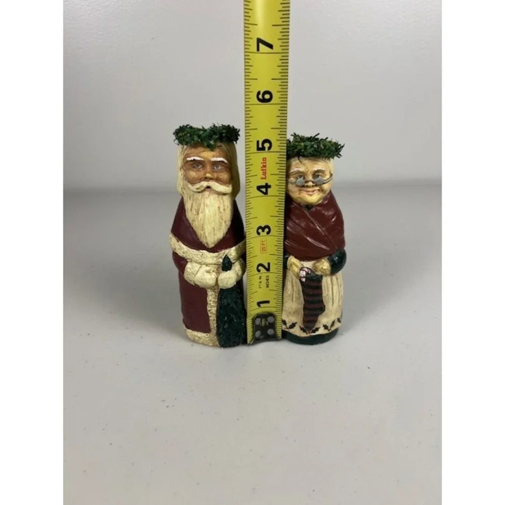 Kurt S Adler Santa and Mrs Claus Taper Candle Holder Set Folk Art Rustic 5 inch
